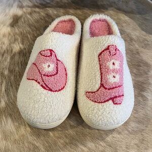 Cowgirl Pink and White Slippers